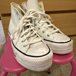White faux leather High-Top converse platform Sneakers